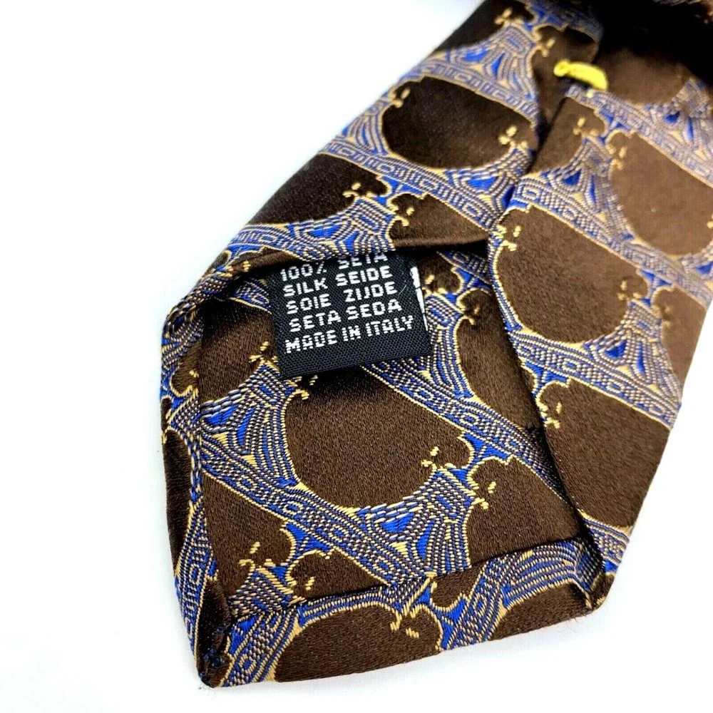 Brodeur Carvell La Vita Di Moda Tie Brown Blue 100% Silk Made in Italy Necktie